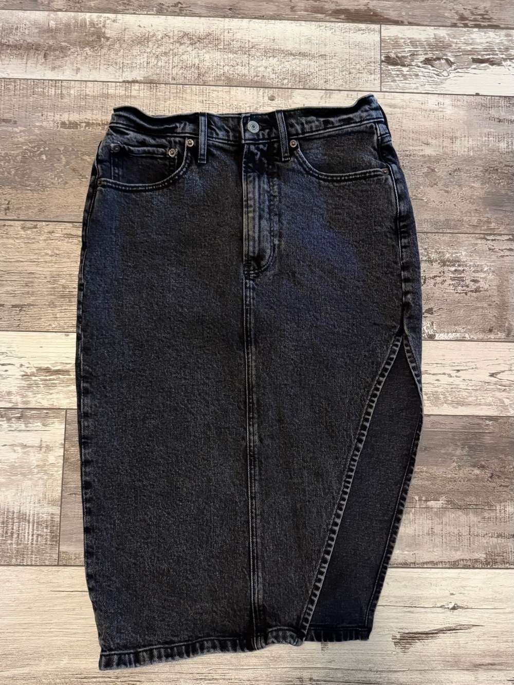Abercrombie black denim midi skirt with slit